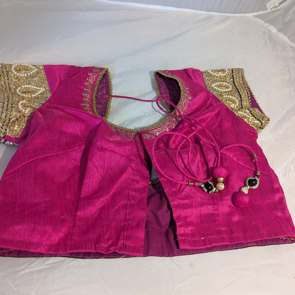 Pink Embellished Crop Blouse with Tie Front